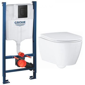 GROHE Essence Alt-i-1 Toiletpakke inkl. Sæde m/softclose, Betjeningsplade i Mat Sort & Cisterne 113cm